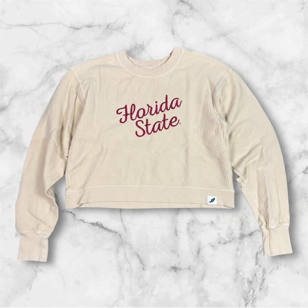 Florida State Seminoles Crewneck Cropped Womens S Cream‎ Embroidered FSU League